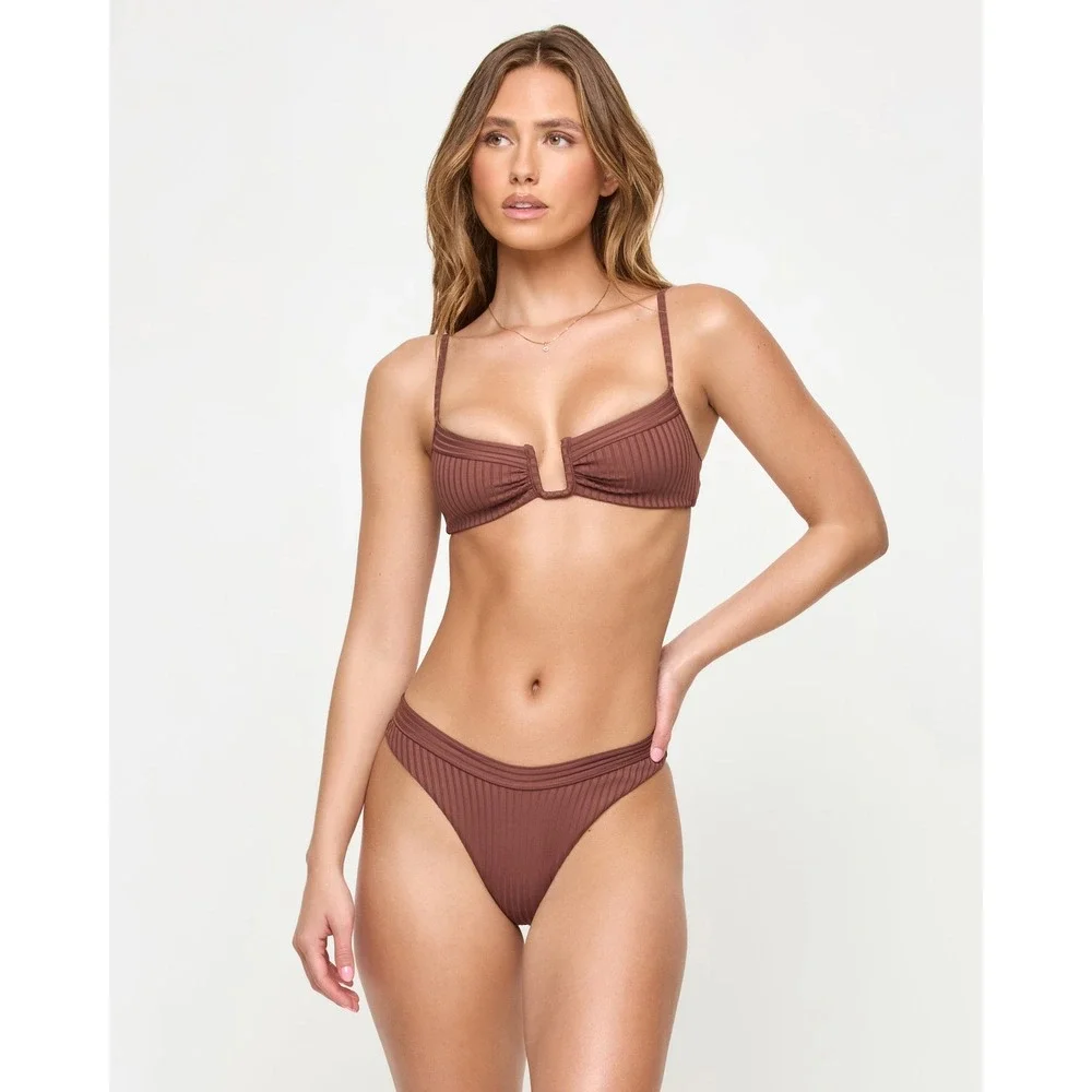 NEW L*Space Ribbed U-Wire Bikini Top Chocolate Brown Eco Chic Swimwear